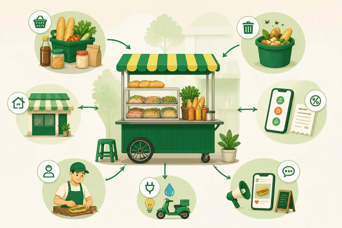 Minh họa các khoản chi khi vận hành một quầy bánh mì nhỏ